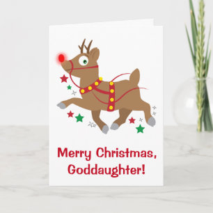 Cartes Pour Fêtes Annuelles Goddaughter Christmas et Red-Nosed Reindeer