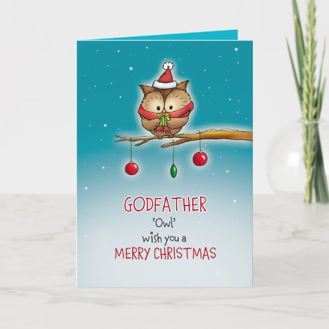 Cartes Pour Fêtes Annuelles Godfather, owl wish you a Merry Christmas (Devant)