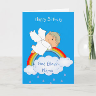 Cartes Pour Fêtes Annuelles Godson Gift Cute Angel Rainbow Personnalisé