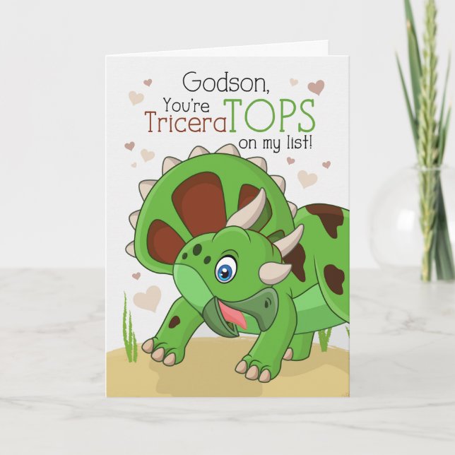 Cartes Pour Fêtes Annuelles Godson Valentine TriceraTOPS Dinosaur (Devant)
