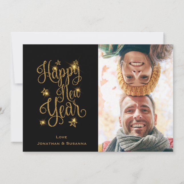 Cartes Pour Fêtes Annuelles Gold 2022 Étoiles et Parties scintillant Bonne ann (Devant)