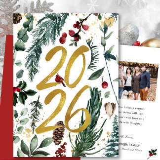 Cartes Pour Fêtes Annuelles Gold 2025 Pin de Noël Festive Pough Rouge photo