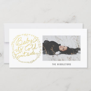 Cartes Pour Fêtes Annuelles Gold Baby Son Froid À L'Extérieur Script Holiday
