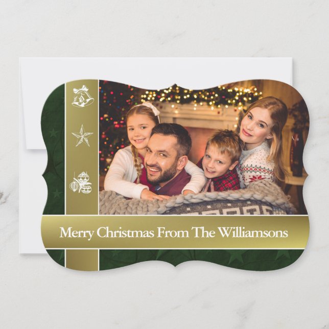 Cartes Pour Fêtes Annuelles Gold Bands Surround Famille Photo Fête Noël (Devant)