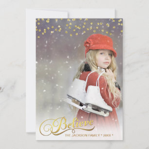 Cartes Pour Fêtes Annuelles Gold BELIEVE Faux Parties scintillant Confetti Pho