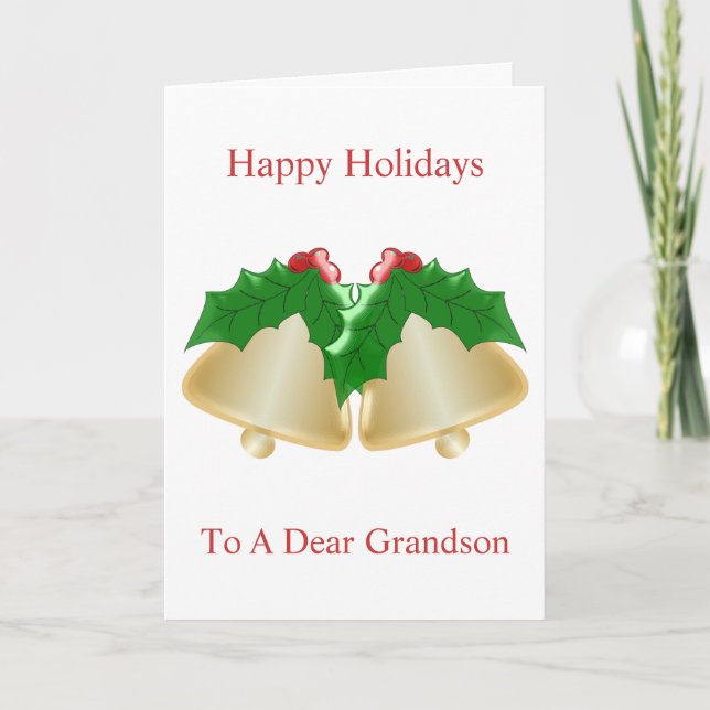 Cartes Pour Fêtes Annuelles Gold Bells Grandson Noël (Devant)