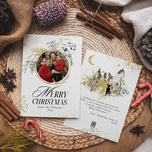 Cartes Pour Fêtes Annuelles Gold & Black Floral Wreath Photo Noël