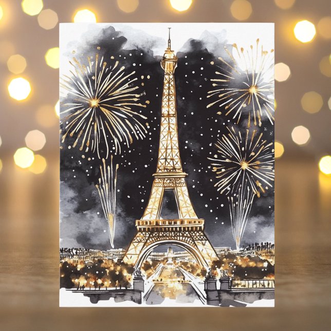 Cartes Pour Fêtes Annuelles Gold Black Paris Eiffel Tower Happy New Year (Créateur téléchargé)