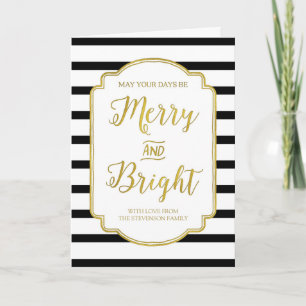 Cartes Pour Fêtes Annuelles Gold Black Stripes Personnalisé Joyeux et brillant