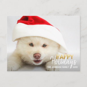 Cartes Pour Fêtes Annuelles Gold Blanc Joyeux Vacances Chien Chien Chien Chiot
