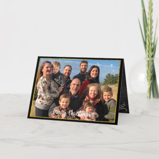 Cartes Pour Fêtes Annuelles Gold Border Famille Photo Chalkboard Noël (Devant)