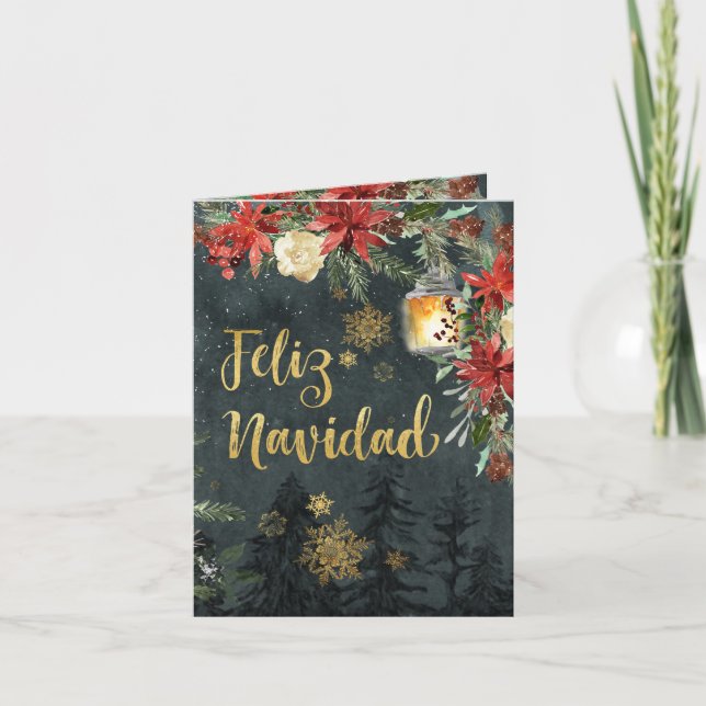 Cartes Pour Fêtes Annuelles Gold Calligraphie Forêt Boisée Espagnol Navidad (Devant)