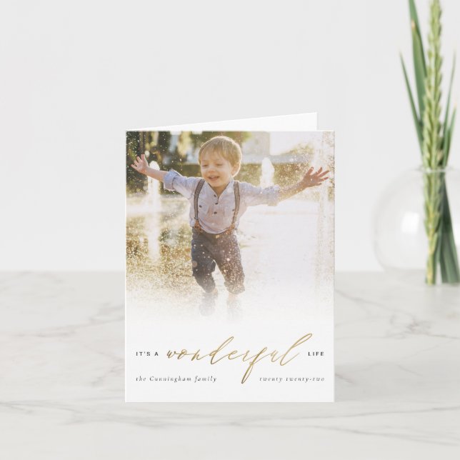 Cartes Pour Fêtes Annuelles Gold C'est une vie merveilleuse Script photo Noël (Devant)
