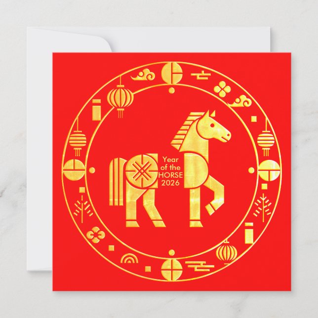 Cartes Pour Fêtes Annuelles Gold Chinese nouvelle année 2026 (Devant)