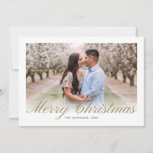 Cartes Pour Fêtes Annuelles Gold Christmas Script Calligraphy Mint Collage (Devant)