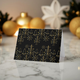 Cartes Pour Fêtes Annuelles Gold Christmas Tree Bell et Snowflake Motif