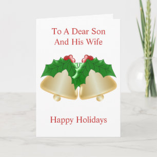 Cartes Pour Fêtes Annuelles Gold Cloches Fils Et Fille-En-Belle Noël