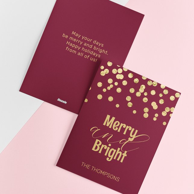 Cartes Pour Fêtes Annuelles Gold Confetti Rouge Noël Joyeux et lumineux (Créateur téléchargé)