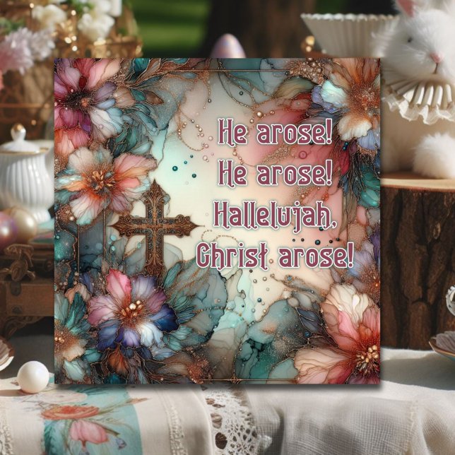 Cartes Pour Fêtes Annuelles Gold Cross Floral Aquarelle Hymne Christian Pâques (Créateur téléchargé)