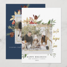 Gold Faith Hope Love Two Photo Blue Christmas