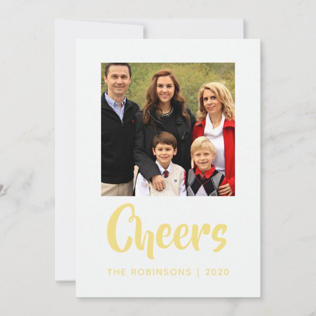 Cartes Pour Fêtes Annuelles Gold Foil Chevron Noël Bonjour photo de famille (Devant)