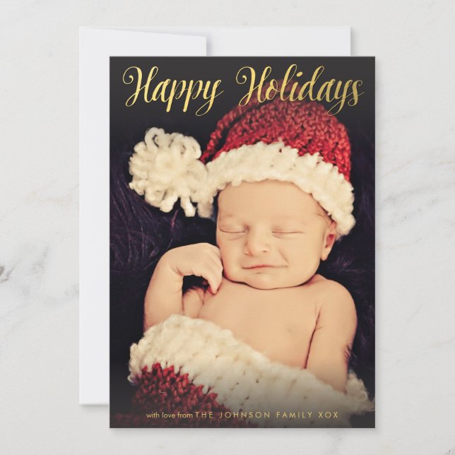 Cartes Pour Fêtes Annuelles Gold Foil Joyeuses Fêtes de Noël Photo Flat (Devant)