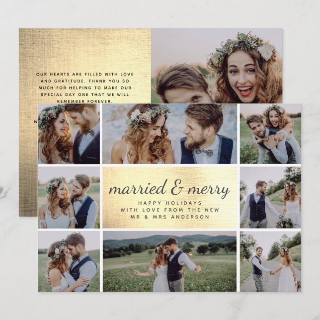 Cartes Pour Fêtes Annuelles Gold Foil marié & Joyeux Mariage (Devant / Derrière)