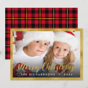 Cartes Pour Fêtes Annuelles Gold Foil Script Joyeux Noël Famille Photo Holi