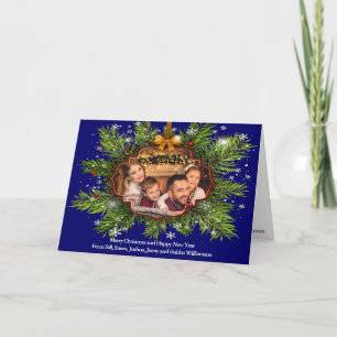 Cartes Pour Fêtes Annuelles Gold Frame on Pine Weathered Wood Christmas