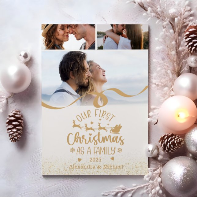 Cartes Pour Fêtes Annuelles Gold Glitter 3 Photo Christmas (Créateur téléchargé)