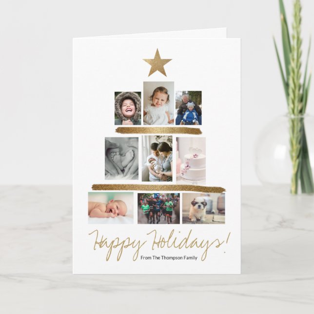 Cartes Pour Fêtes Annuelles Gold Glitter Holiday Tree Multi Photo Christmas (Devant)