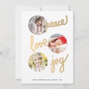 Cartes Pour Fêtes Annuelles Gold Hand Letted Holidays 3 Photo Collage Card