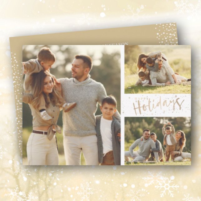 Cartes Pour Fêtes Annuelles Gold Happy Holidays Multiple Photo Collage (Créateur téléchargé)