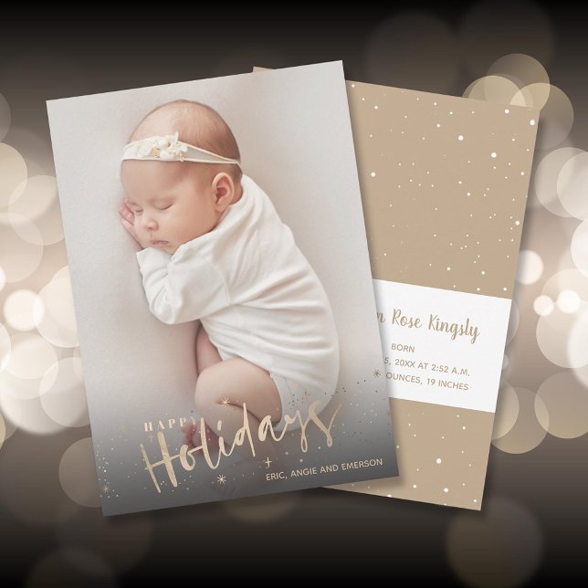 Cartes Pour Fêtes Annuelles Gold Happy Holidays Photo Annonces de naissance (Créateur téléchargé)