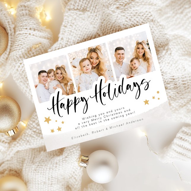 Cartes Pour Fêtes Annuelles Gold Happy Holidays Photo Christmas (Créateur téléchargé)