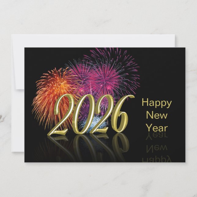 Cartes Pour Fêtes Annuelles Gold Happy New Year 2026 Fireworks (Devant)