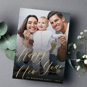 Cartes Pour Fêtes Annuelles Gold Happy Nouvel An photo minimale élégante