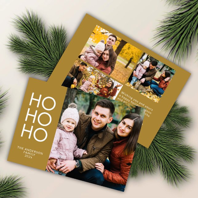 Cartes Pour Fêtes Annuelles Gold "HO HO HO" Photo Collage Noël (Créateur téléchargé)
