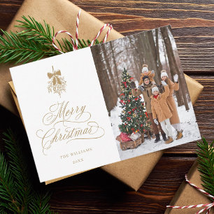 Cartes Pour Fêtes Annuelles Gold Holly Berry Bouquet Appartement de Noël