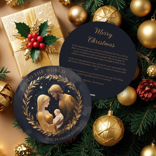 Cartes Pour Fêtes Annuelles Gold Holy Family Nativity Exquisite Christmas  (Faux Gold Holy Family Nativity Exquisite Christmas Contemporary and Original Round Holiday Cards.)