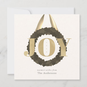 Cartes Pour Fêtes Annuelles Gold JOY Green Wreath Carré Noël