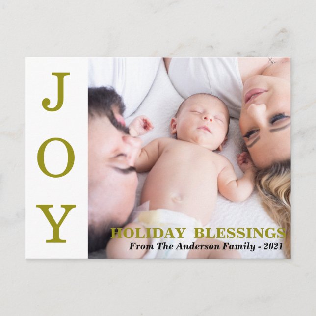 Cartes Pour Fêtes Annuelles Gold JOY Holiday Bénédictions Photo Holiday Card (Devant)