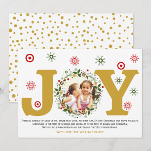 Cartes Pour Fêtes Annuelles Gold Joy, photo de la couronne florale de Noël