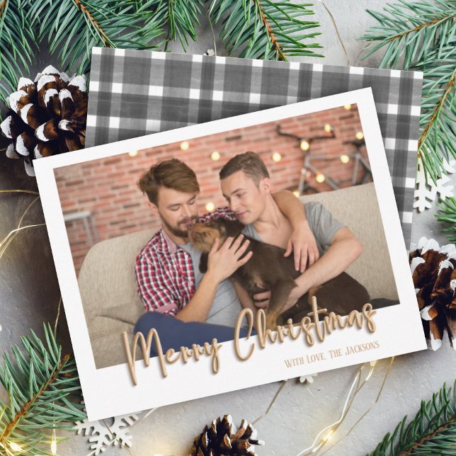 Cartes Pour Fêtes Annuelles Gold Joyeux Noël Bulles Lettres Plaid Blanc (Créateur téléchargé)