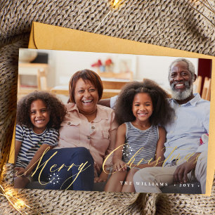Cartes Pour Fêtes Annuelles Gold Joyeux Noël élégant script simple photo
