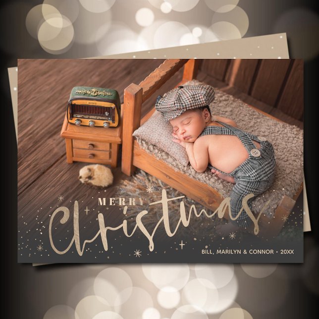 Cartes Pour Fêtes Annuelles Gold Joyeux Noël Photo (Créateur téléchargé)