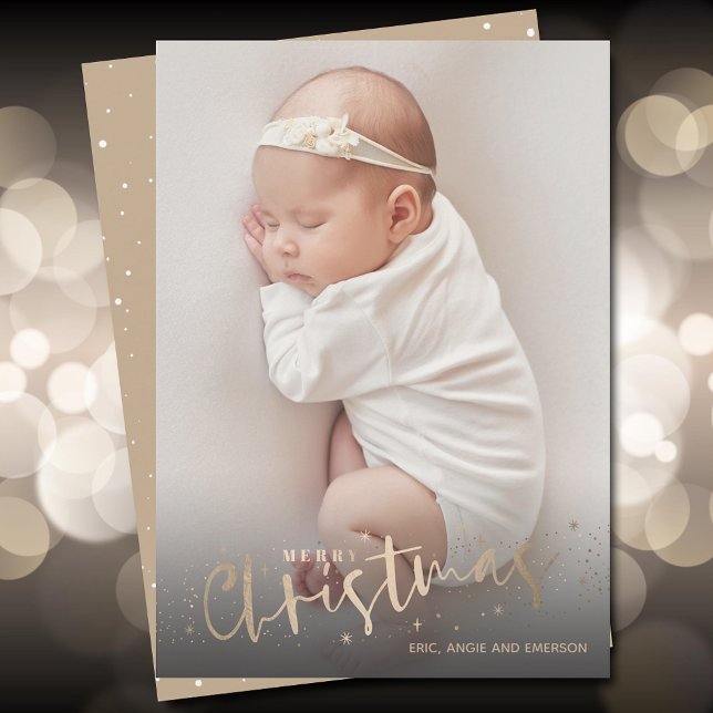 Cartes Pour Fêtes Annuelles Gold Joyeux Noël Photo Annonces de naissance (Créateur téléchargé)