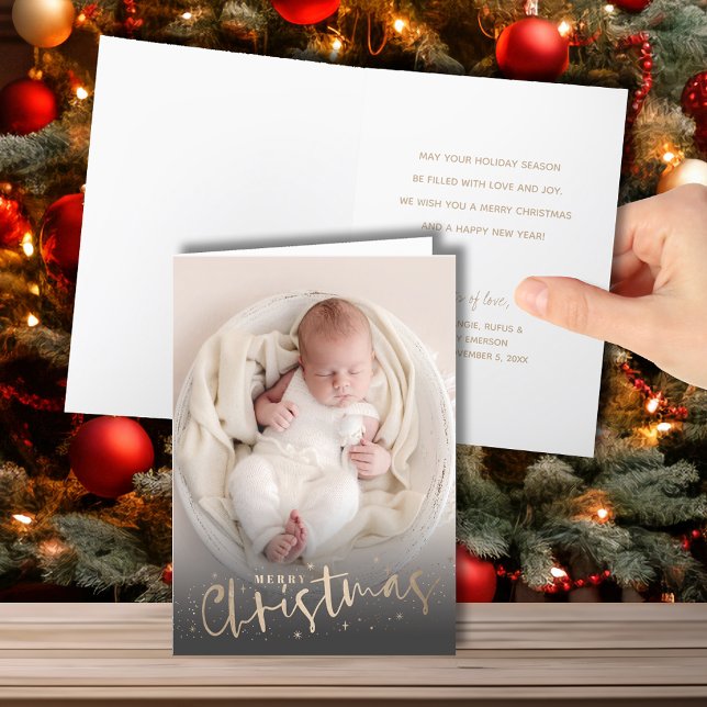 Cartes Pour Fêtes Annuelles Gold Joyeux Noël Plié Photo (Créateur téléchargé)
