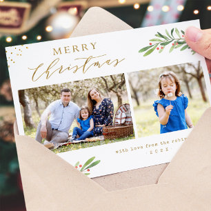Cartes Pour Fêtes Annuelles Gold Joyeux Noël Salutation Famille Enfants 2 Phot