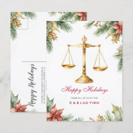 Cartes Pour Fêtes Annuelles Gold Justice Scale Holly Pine Lawyer Christmas